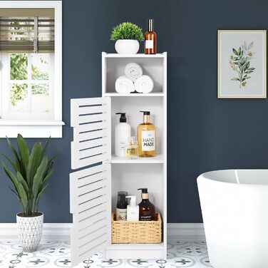 Aimu waterproof bathroom cabinets, bathroom storage units with open storage shelves, freestanding floor cabinets, corner organizers for bedroom, kitchen, hallway, white, 74x20x24 cm
