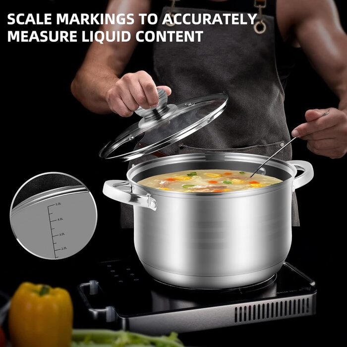 RIOVARM Stainless Steel Cookware Set with Lids, Induction Non-Stick Cookware Set, PFOA-Free, Kitchen Essentials Set, Suitable for Ovens, Frying Pan, Saucepan, Sauteuse, Saucepan, Casserole, Stainless Steel Cookware Set