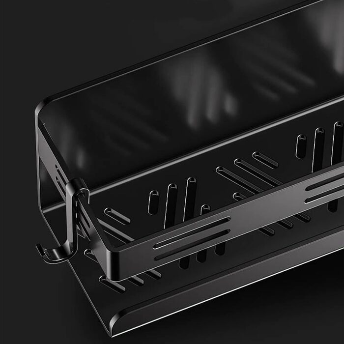 Настінна полиця для спецій та кухонного приладдя, чорна (40 см)