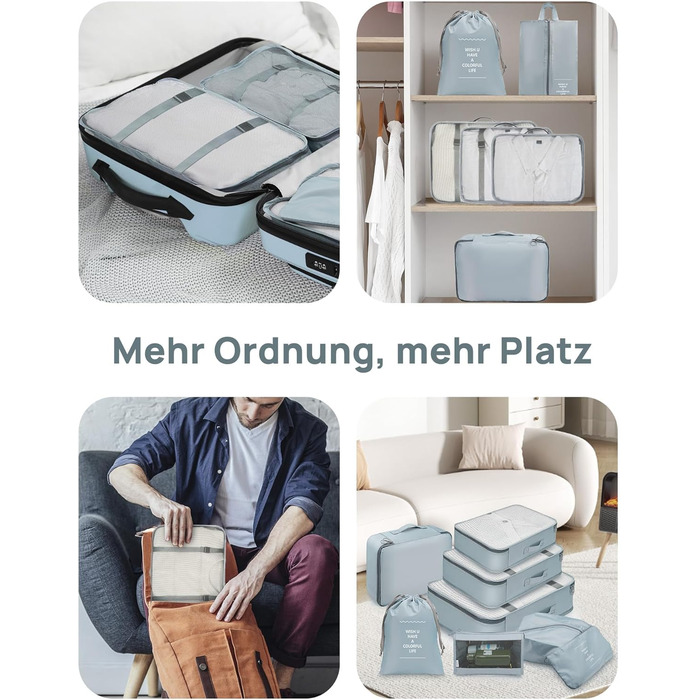 Органайзери для валізи 8 шт., дорожні куби для подорожей, водонепроникні, з косметичкою, сірі