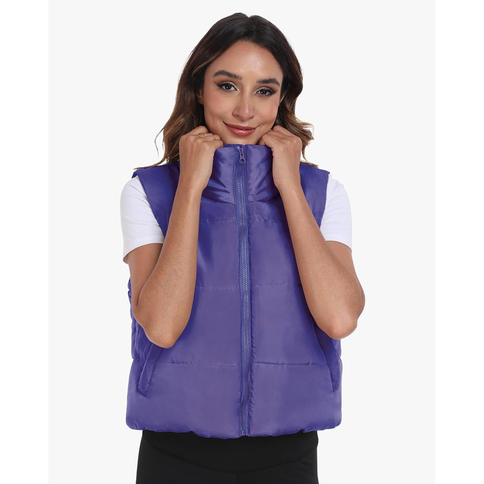 Жіноча жилетка Eorose Puffer, тепла осінньо-зимова жилетка без рукавів, фіолетовий колір, з кишенями (M)