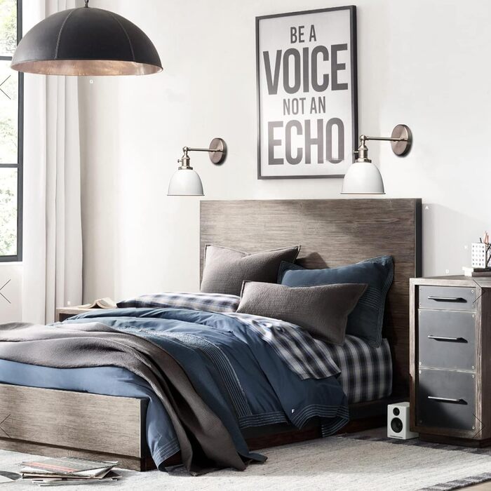 Phansthy 2 Pack Wall Sconce with Metal Shade Wall Lamp Industrial Design, Indoor Vintage Loft Wall Lamp E27 max. 40W for Living Room Bedroom Office Kitchen Hallway (White)