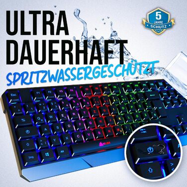 KLIM Chroma - ігрова клавіатура QWERTZ DE з підсвічуванням RGB, USB, водовідштовхувальна, ергономічна, для PC, Mac, PS5, PS4 - чорна