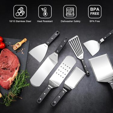 Набір аксесуарів для грилю Leonyo: 29 предметів, нержавіюча сталь 18/10, лопатки, скребки, кришки для поливання, прес для бургерів, аксесуари для хібачі для приготування на відкритому повітрі