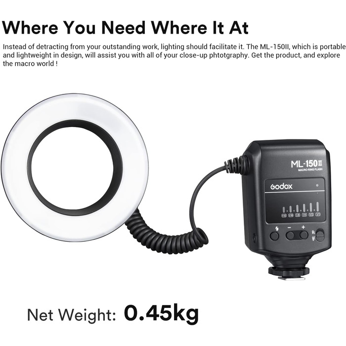 Godox ML-150 II – кільцева світлодіодна лампа для макрозйомки