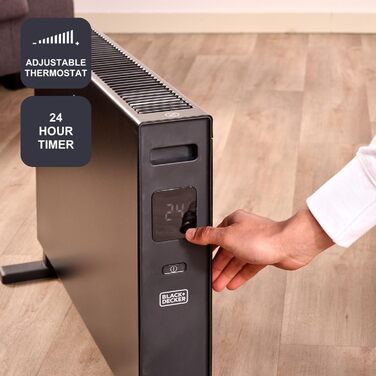 Електрична керамічна стінова панель Black+Decker BXWSH2000E з цифровим термостатом, 2000W, програмована, з пультом керування та LED-дисплеєм, PTC-система