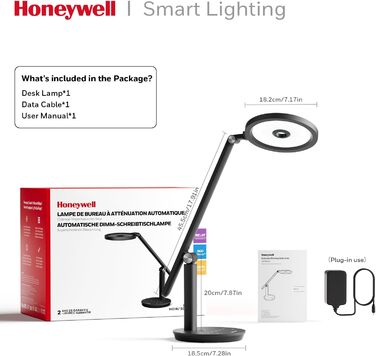 Лампа настільна Honeywell H6 Sunturalux з LED, регулюванням яскравості, таймером та сенсорним керуванням (чорна)