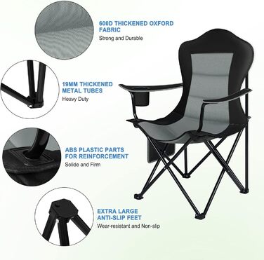 Набір 2 складаних стільців WOLTU для кемпінгу, риболовлі, саду, тераси, чорний + темно-сірий