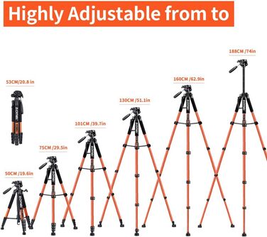 Штатив ZOMEi 188 см - важкий, для професійного відео та фото, сумісний з DSLR, телефонами, проекторами, біноклями, телескопами (чорний, помаранчевий)