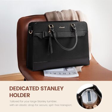 LOVEVOOK Сумка для ноутбука 15.6/17.3 дюйма, жіноча, шкіряна, для роботи/навчання, універсальна, сумка-тоут, шкіряна, чорна