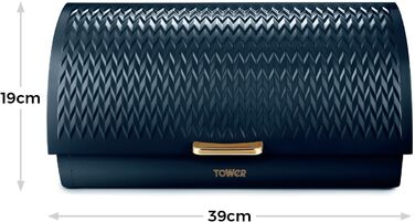 Хлібниця Tower Empire з кришкою-роликом, нержавіюча сталь та латунь, синій колір Midnight Blue