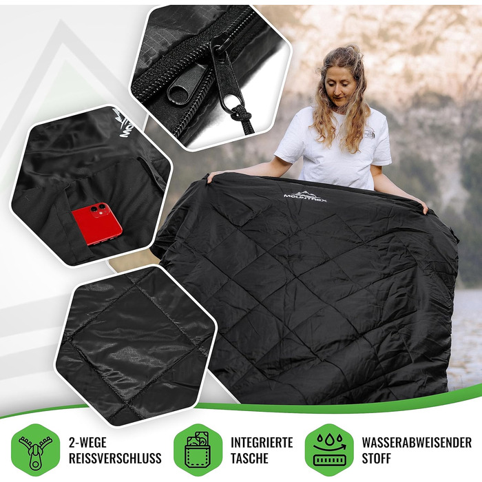 Mountrex Double Sleeping Bag - Summer Sleeping Bag for 2 People (210 x 150cm) - Double Sleeping Bag - XXL Summer Sleeping Bag with 2 Pillows for Adults - Camping, Outdoor & Indoor Use - Black