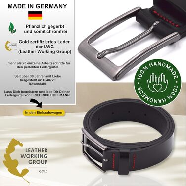 Чоловічий шкіряний ремінь Friedrich Hoffmann 'Cavallo Nero Nᵒ1', чорний, Made in Germany, 3,5 см, для костюма та джинсів