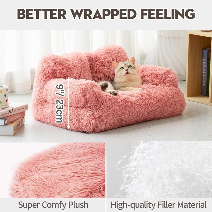 MEWOOFUN Stylish Cat Bed Cat Sofa Fluffy - 76x45cm Large Cat Bed Plush Cat Couch for Small Dogs and Cats Removable and Washable (pink)