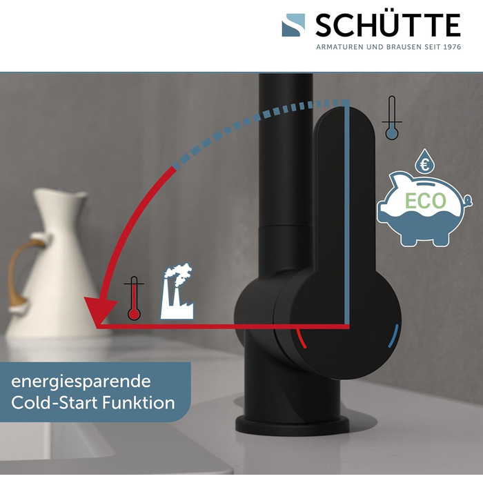 Кухонний змішувач SCHÜTTE LONDON з висувною лійкою, поворотний на 360 градусів, однорідний, чорний, 29,8 см (низький тиск)
