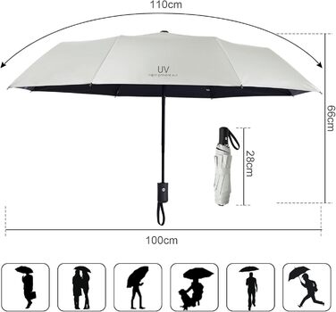 Візон Парасолька чоловіча/жіноча, автоматична, стійка до вітру, 210T тефлонове покриття, легка, міцна, колір слонова кістка
