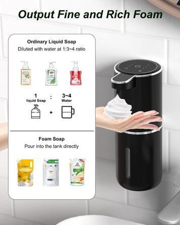 Автоматичний диспенсер для мила Dalugo USB-C, електричний сенсорний дозатор мила з регулюванням 4 рівнів, для кухні та ванної кімнати (білий, чорний, пінистий)