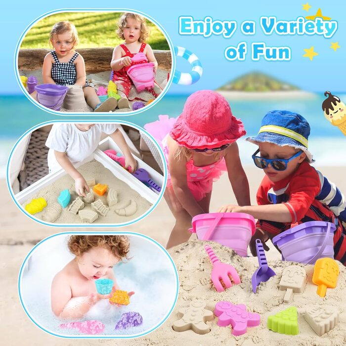 Joyreal 49 Pcs Sand Toy ICE Girl Boy - Sandbox Toys Beach Toys Children's Play Stable with Sand Shovel, Folding Bucket, Sand Molds, Mesh Bag Beach for Kids