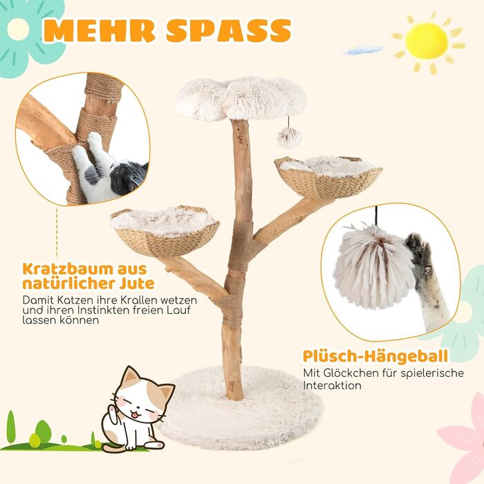 Дерев'яний кігтечка для котів Costway 87см з гамаком та джутовими стовпчиками, білий, 2 стовпчики (1+2)