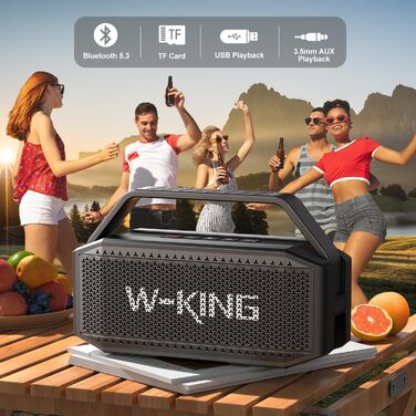 W-KING Bluetooth Колонка 100W (Пікова потужність) - Портативна Колонка з Глибоким Басом, Power Bank, TF/AUX, EQ, IPX6, 40 годин роботи