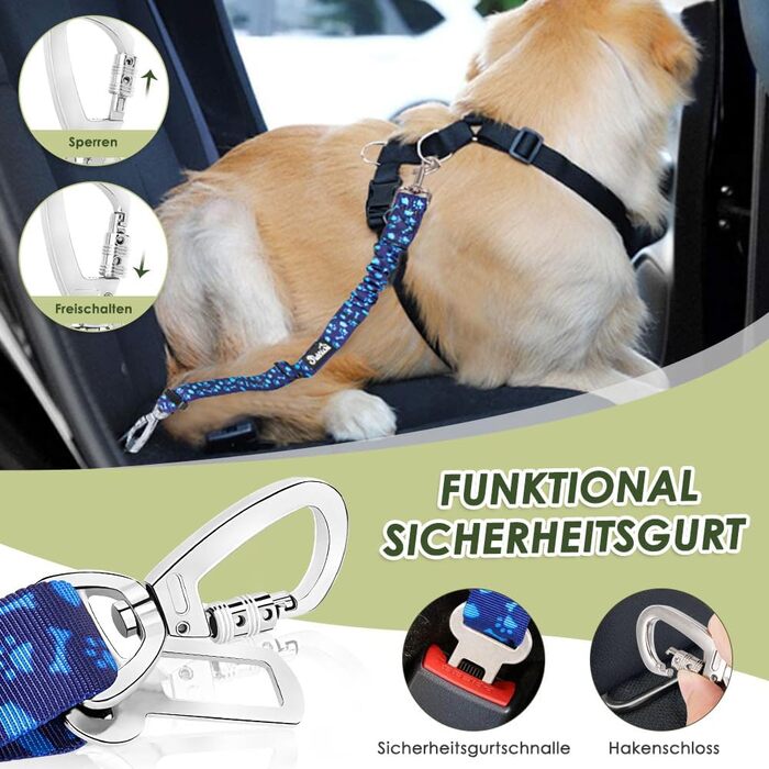 Автогурт для собак у машину, 2 шт. Безпечний ремінь для собак з амортизацією, універсальний кріплення для подорожей, блакитний