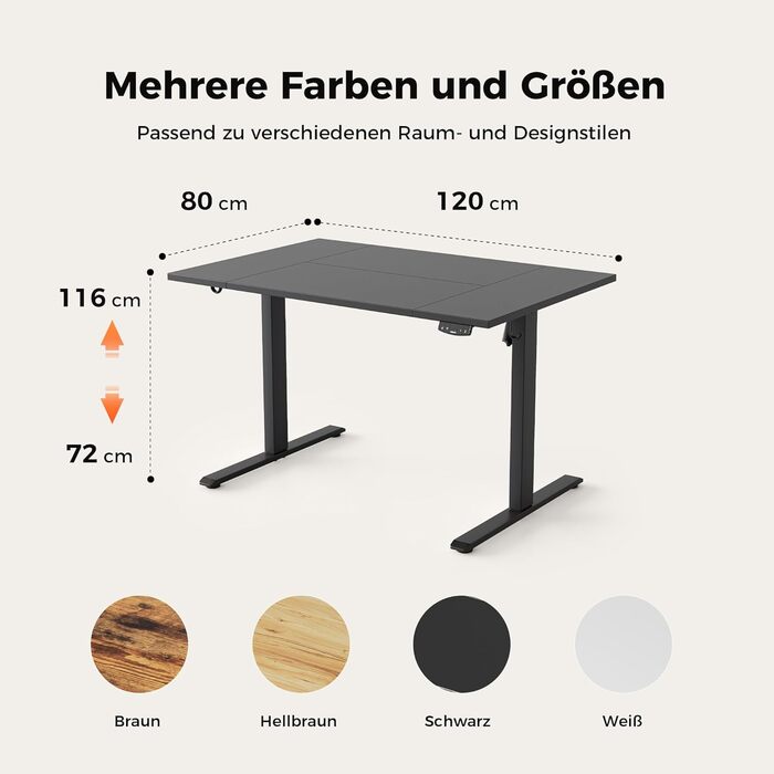 Регульований за висотою стіл Agilestic: електричний, з пам'яттю, ергономічний, 120x80 см, білий/чорний