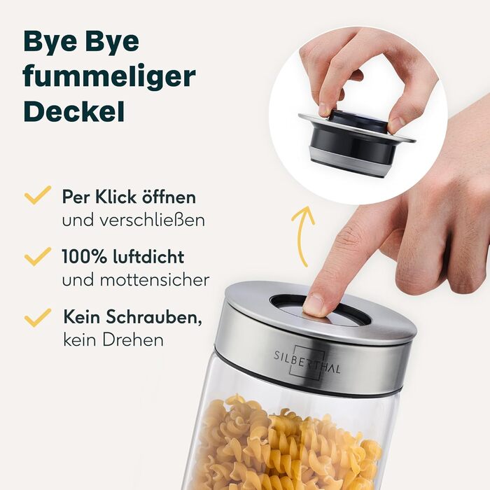 SILBERTHAL Storage Jars with Lids - Set of 6 - Storage Containers for airtight & leak-proof storage in the kitchen - Moth protection and organization
