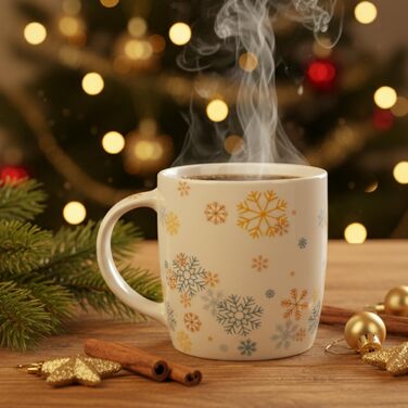 4 чашки для кави Com-Four® з кераміки, 250 мл, святковий дизайн (червоний/сірий/зелений/синій)