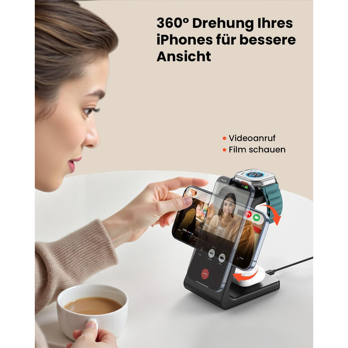 Зарядний пристрій GEEKERA 3 в 1 з підтримкою Qi2, 15W, для iPhone, Apple Watch, AirPods, чорний