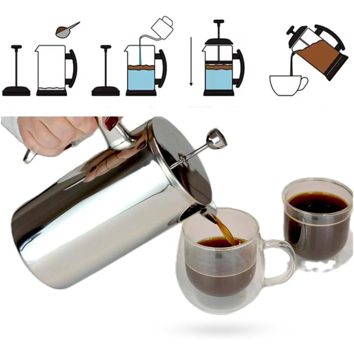 Френч-прес VIA CREMA зі скла та нержавіючої сталі, 800/1000 мл