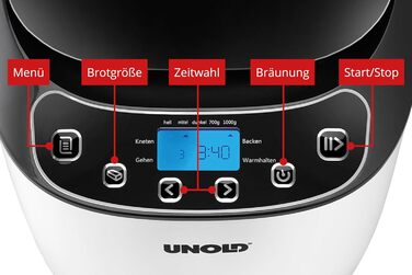Хлібопекарня Unold 68010 Backmeister Design: чорно-біла, 1.0 кг, 12 програм, LCD-дисплей