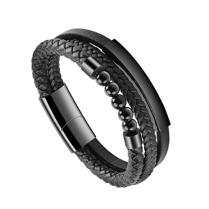 Чоловічий браслет Lederarmband з плетеного чорно-синього шкіряного матеріалу з магнітною застібкою з нержавіючої сталі. Ідеальний подарунок на День Святого Валентина, День батька, день народження, Різдво. 19.5 см