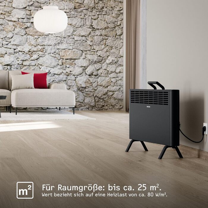 Електричний конвекторний обігрівач Stiebel Eltron 2 kW, для площі 25 м², з терморегулятором, на колесах, чорний, TÜV-сертифікований