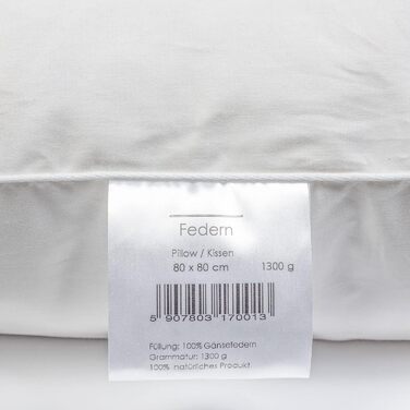 H&F Heimtextilien 2-Piece Set | Premium Quality | Pillowcases 80x80 cm | Filling: 1300 grams of feathers, goose feathers | 100% Natural Pillow | Cover: 100% Cotton | Feather Pillow 80 x 80 cm | Oeko-TEX Certified 1300.0 grams 2