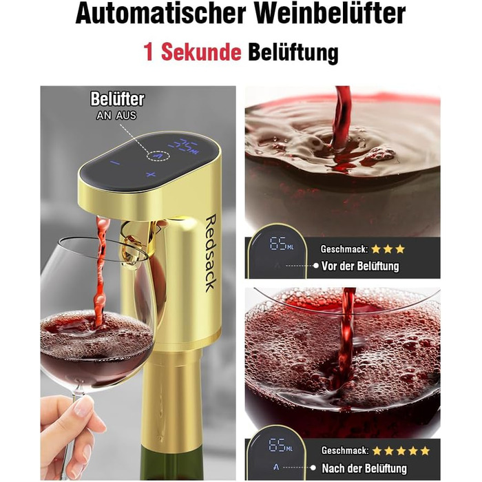 Electric Wine Decanter, Aerator, Dispenser, Pourer, Whisky Liqueur Pump, Funny, Unique, Birthday Gift, Men, Women, Mom, Dad, Boss, Brother, Husband (Gold)