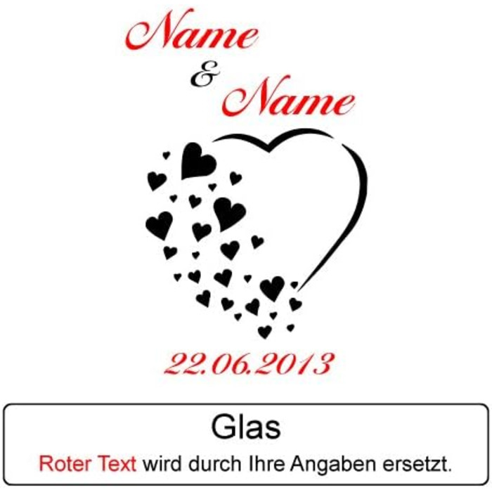 Polar Effect 2 Champagne Flutes with Red Hearts and Champagne Bottle in Gift Box - Personalized with Engraving - Wedding Gift Idea Champagne Glass Set - Heart Motif