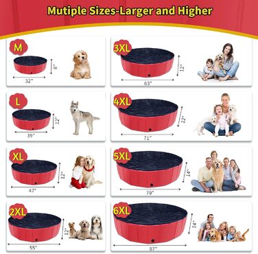 Foldable Dog Pool, 100 x 30.5 inches, Oversized, Hard Plastic, Portable, Swimming Pool for Dogs, Cats, and Children, Pet, Puppy Bathtub, Foldable, Kiddie Pool (red)