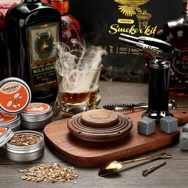 Dad's Gift Christmas, Cocktail Smoker Kit, Whiskey Stones, Torch Lighter, Old Fashioned Whiskey Smoker Drinks Kit, Cocktail Accessories for Drinks, Bourbon Walnut (Butane Not Included)