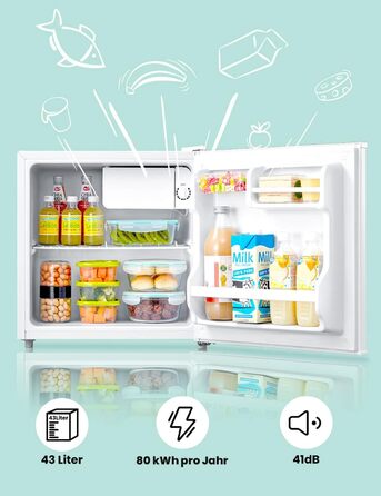 Міні-холодильник Comfee RCD50WH2(E) 43L з відділенням для льоду, білий. Холодильник для кімнати та офісу, швидке охолодження, регулювання температури, енергоклас E.
