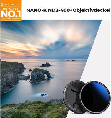 Фільтр ND K&F Concept K-Serie 43mm, змінний, ND2-400 (1-9 ступенів затемнення) з кришкою об'єктива