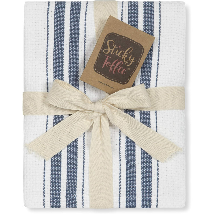 Sticky Toffee Striped Dishcloths 100% Cotton | 5-Piece Set | 50 x 70 cm | Blue Stripes | Absorbent Restaurant Bar Glass Dishcloths