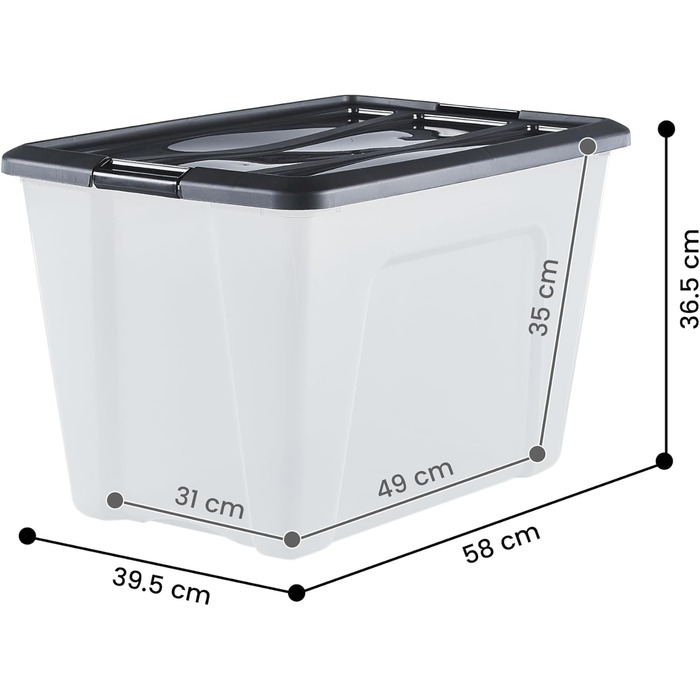 Iris Ohyama Storage Boxes with Lids, 60L, Set of 4, Black, Secure Closure, Stackable, Handles, for Bedroom, Closet, Office, Organization, BPA-Free Plastic, Storage Boxes, NTB-60