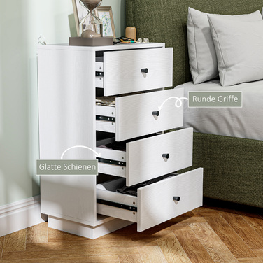 HOMCOM Chest of Drawers Sideboard with 4 Drawers Storage Cabinet Made of Wood Composite Modern Style Drawer Cabinet, Chest of Drawers for Living Room, Bedroom, Hallway 47 x 29 x 75 cm White | Aosom