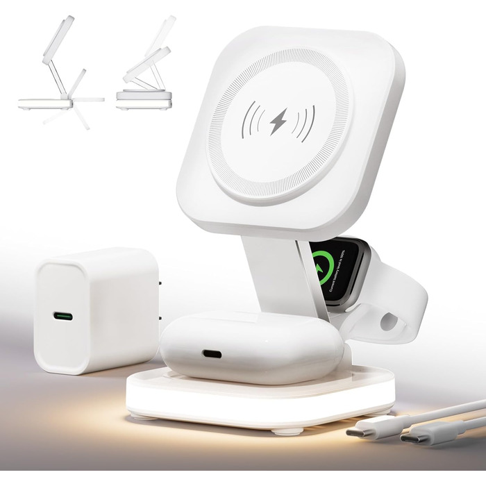 Зарядний пристрій MagSafe 5-в-1 з бездротовою зарядкою 15W для iPhone 17/16/15/14/13/12, AirPods 3/2/Pro (з адаптером 25W та кабелем USB-C 1м)