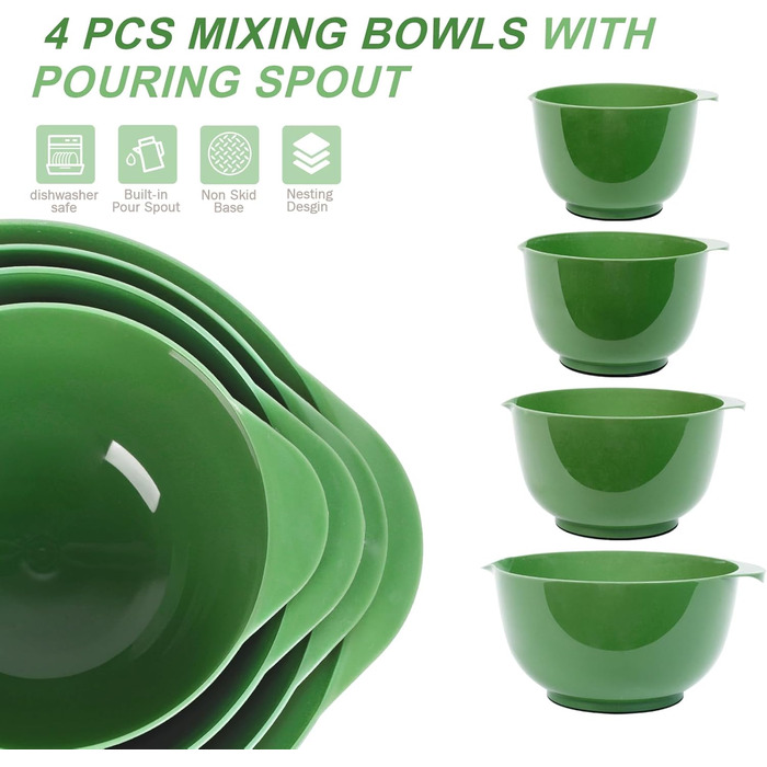 Набір мисок для змішування BoxedHome (4 шт.) - зелений, з нержавіючої сталі, з антиковзним покриттям, для салатів та сервірування