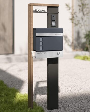 Поштовий ящик SONGMICS з персоналізованим гравіюванням, номерний знак, сучасний антрацитово-сріблястий, з замком та вікном для газет