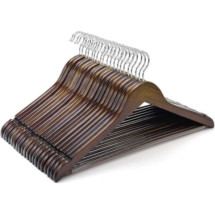 Amber Home 10-Piece 44.5cm Retro Wooden Clothes Hangers with Bar and Notch, Antique Brown Hanger for T-Shirt, Shirt, Suit, Coat, Dress, Wedding, Camisole