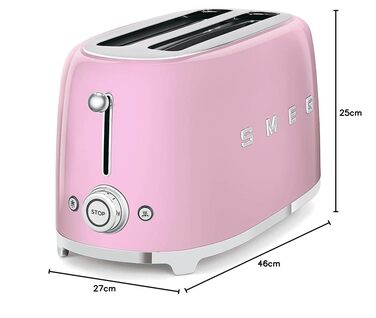 Тостер Smeg TSF02PBEU - 2 слоти для 4 тости, 6 рівнів підсмажування, функція розморожування та Bagel, знімний піддон, 1500W, пастельно-блакитний (Роуз)