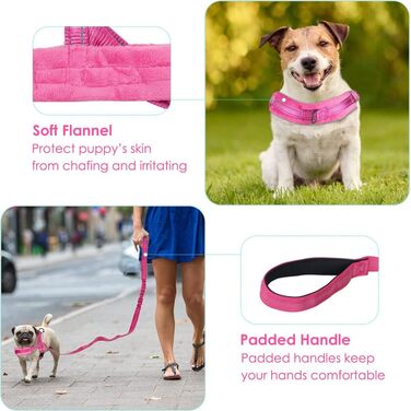 Нашийник для собак від тяги з повідком, анти-тяга, відбиваючий нашийник для цуценят, безпечний нашийник, анти-заплутування, для маленьких та середніх собак та цуценят, чорний (XXS, Рожевий)