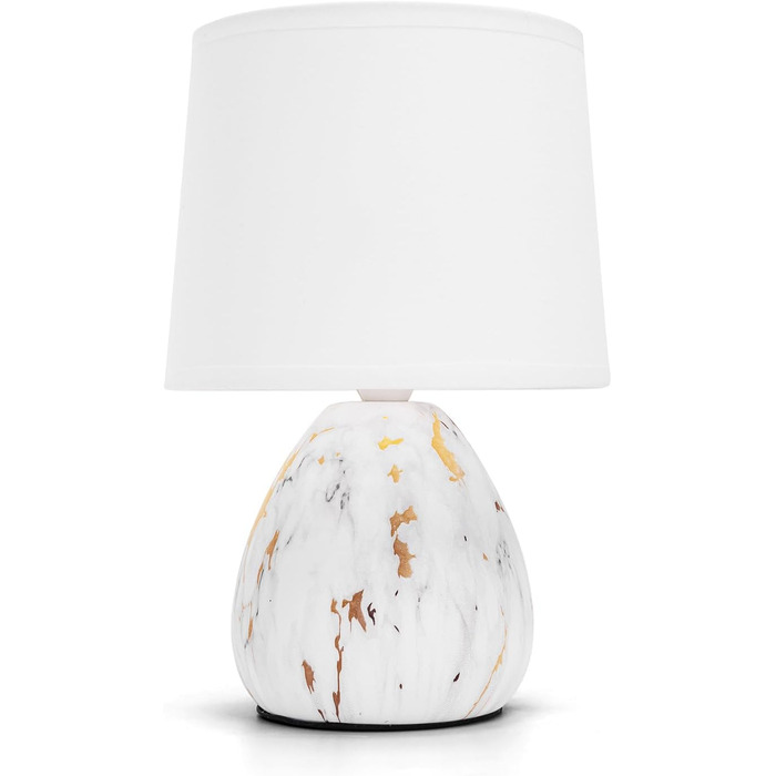 Настільна лампа Aigostar з кераміки, вінтажна модель з тканинним абажуром, патрон E14, макс. 40W, сучасна лампа для нічного столика, нічник для спальні, вітальні, офісу (без лампочки) - H235mm (білий золотий - H25.5cm)